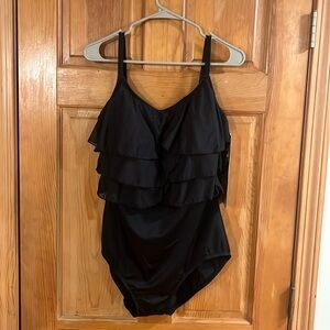 NWT Great length women’s black ruffle one piece swimsuit size 20W.